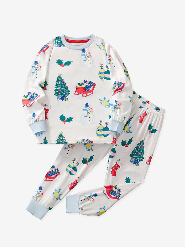Toddler and Kid Boys White Christmas Pajama Set - Long Sleeve White Loungewear