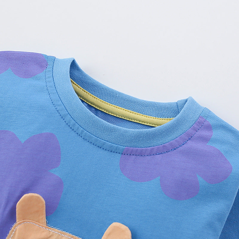 Toddler & Kids Blue Cat Pajama Set with Purple Clouds - Yarafly