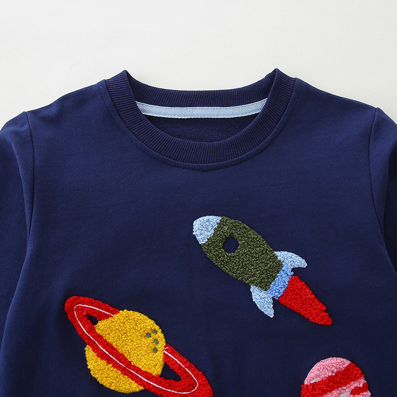Toddler & Kids Navy Blue Space Rocket Sweatshirt (2T–7T)