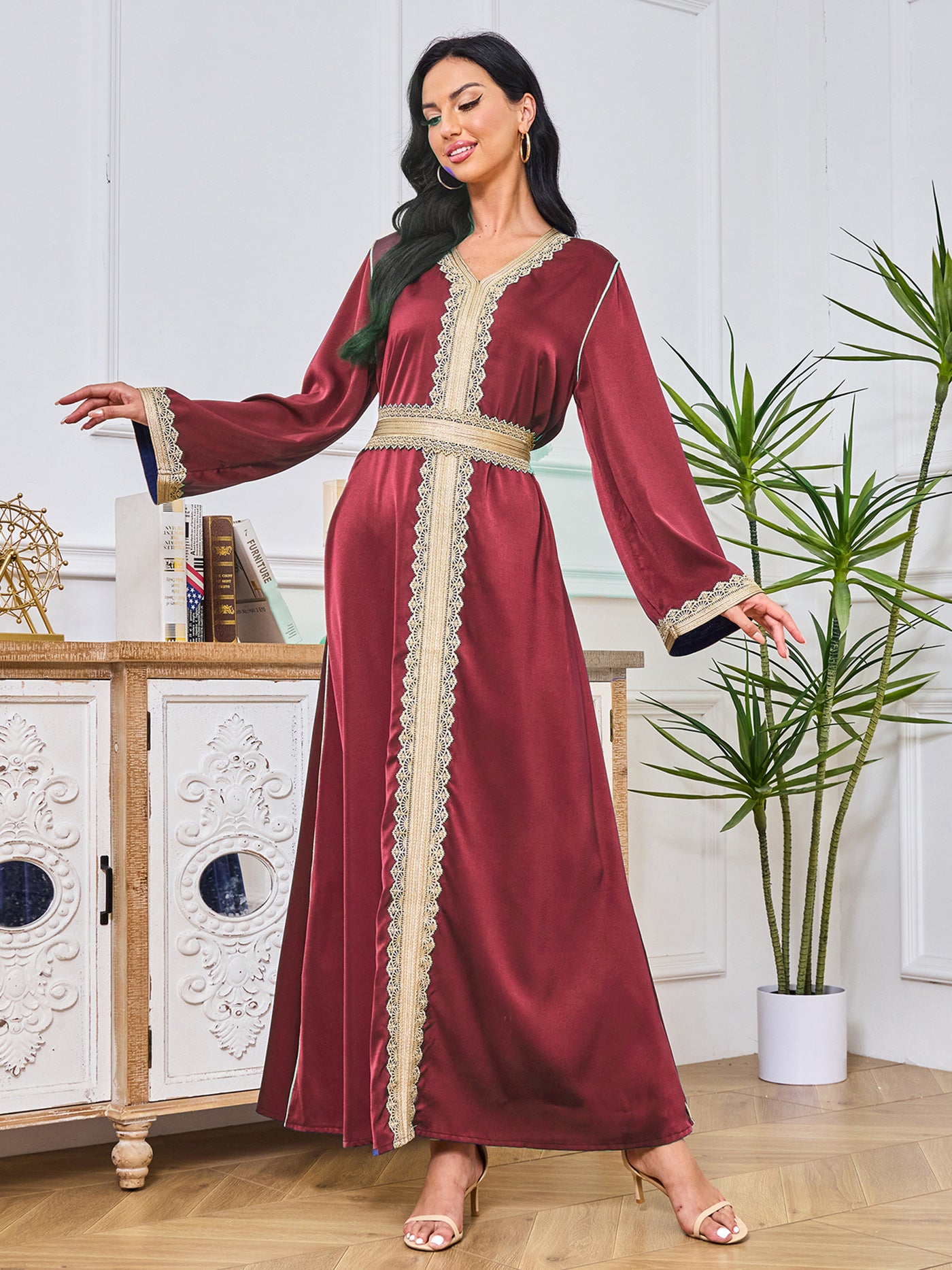 Janna Moroccan Burgundy Kaftan Dress - Yarafly 