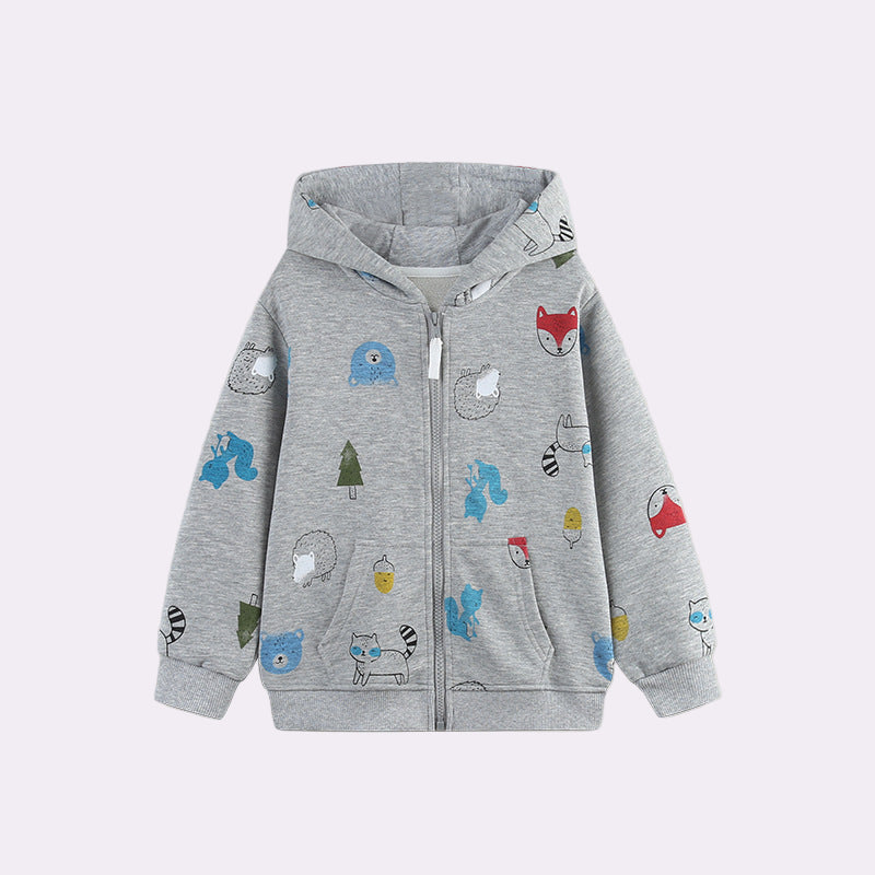 Toddler & Kids Grey Animal Print Zip Hoodie Jacket (2T–7T)