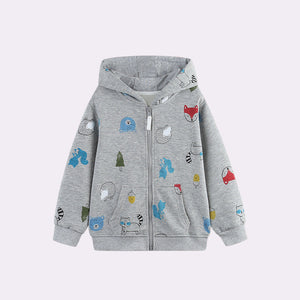 Toddler & Kids Grey Animal Print Zip Hoodie Jacket (2T–7T)