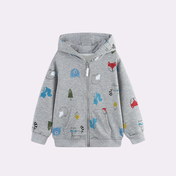 Toddler & Kids Grey Animal Print Zip Hoodie Jacket (2T–7T)