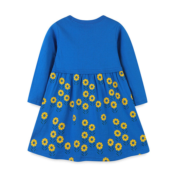 Girls Autumn Knitted Cotton Bee Pocket Flower Print Princess Dress - Sizes 2T to 7T