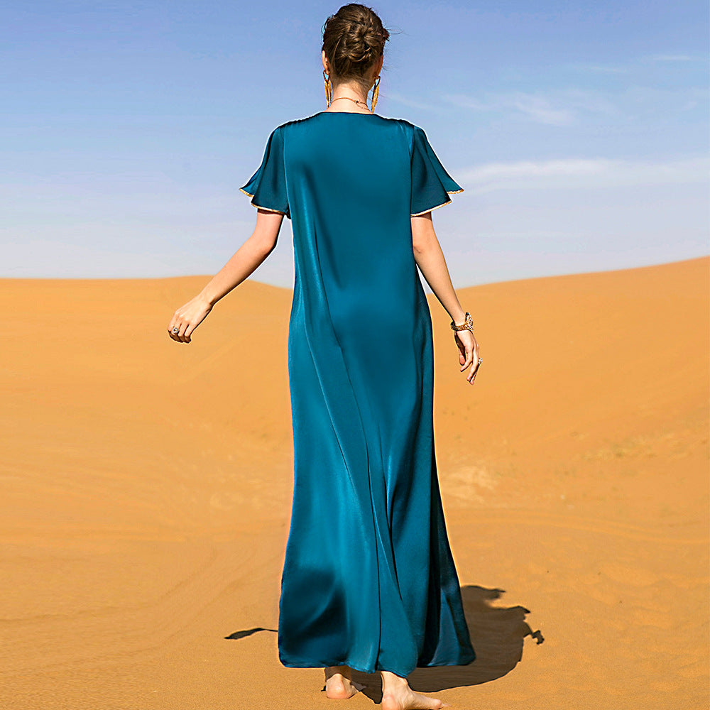 Emerald Desert Bloom Kaftan | Crystal-Embellished Maxi Dress - Yarafly 