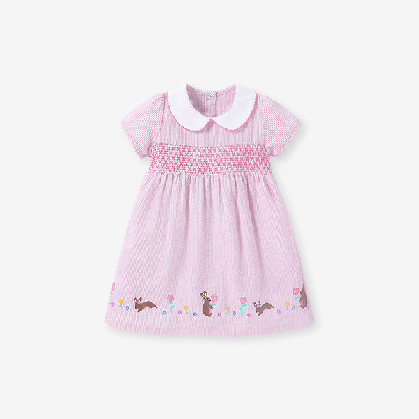 Toddler & Kids Pink Bunny Embroidered Dress
