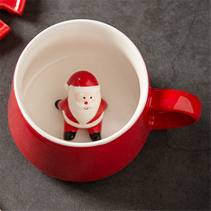 Festive Christmas Character Mugs Set - Red Ceramic Holiday Cups with 3D Figures - Yarafly 