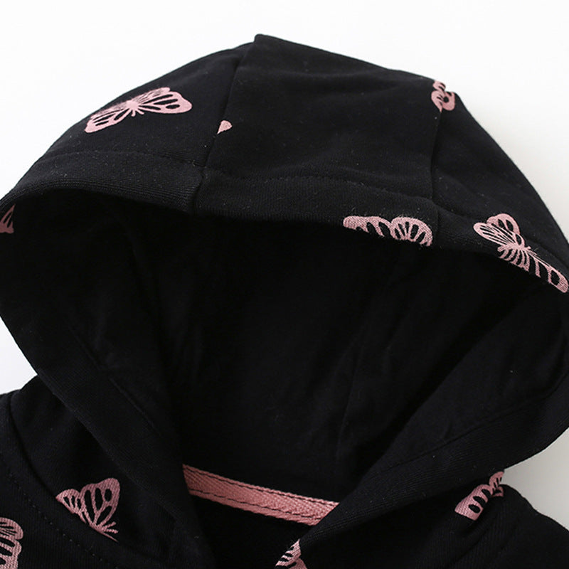 Toddler & Kids Black Butterfly Print Zip-Up Hoodie Jacket (2T-7T)