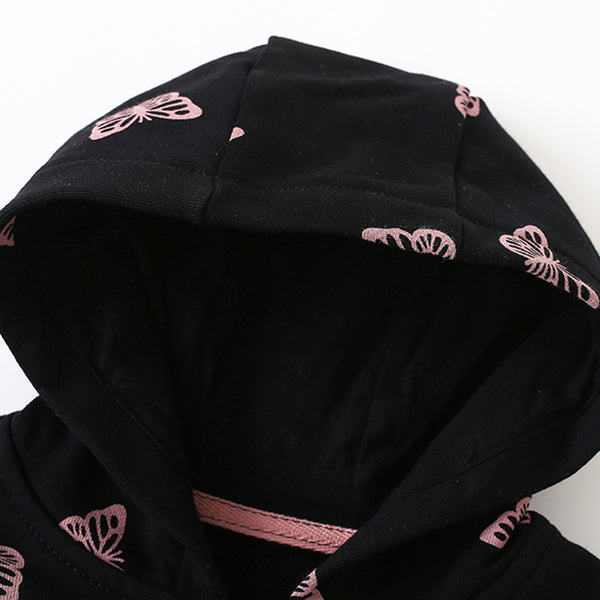 Toddler & Kids Black Butterfly Print Zip-Up Hoodie Jacket (2T-7T)