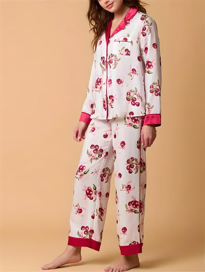 Women's Luxury Holiday Pajama Set | Button-Up PJs | Classic Piping Detail - Yarafly 