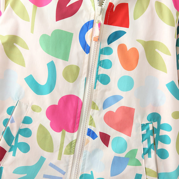 White Colorful Floral Toddler & Kids Windbreaker Jacket (2T–7T)