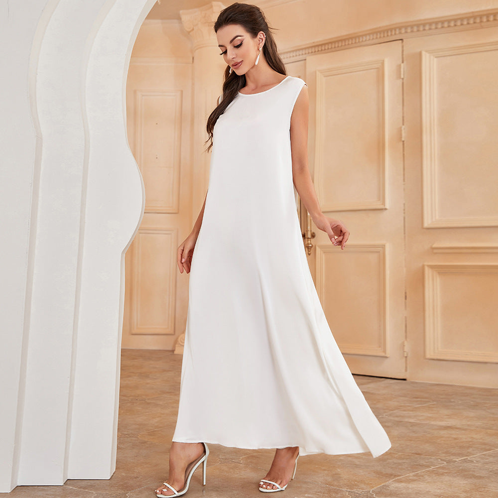 Modern White Sleeveless Maxi Dress | Elegant Column Dress - Yarafly 