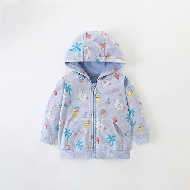Toddler & Kids Blue Tropical Print Zip Hoodie Jacket (2T–7T)