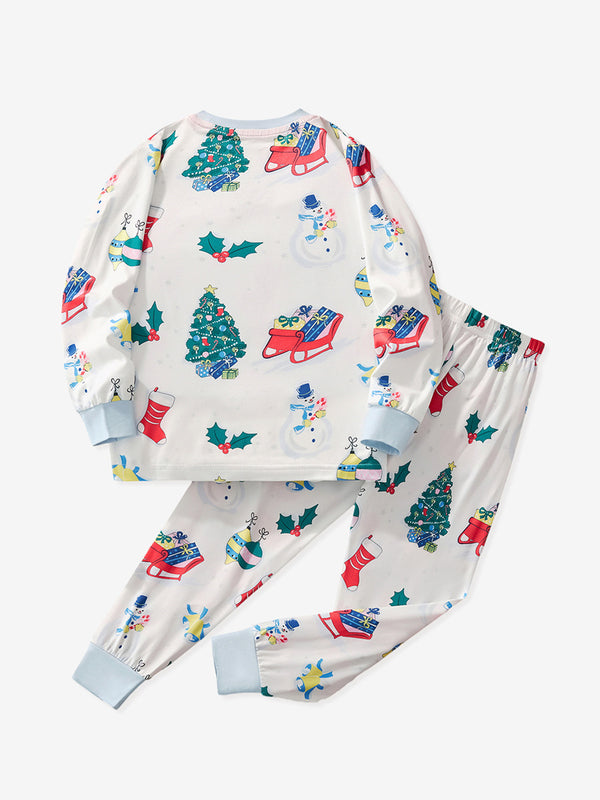 Toddler and Kid Boys White Christmas Pajama Set - Long Sleeve White Loungewear