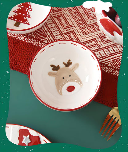 Christmas Ceramic Collection: Santa & Reindeer Holiday Tableware - Yarafly 