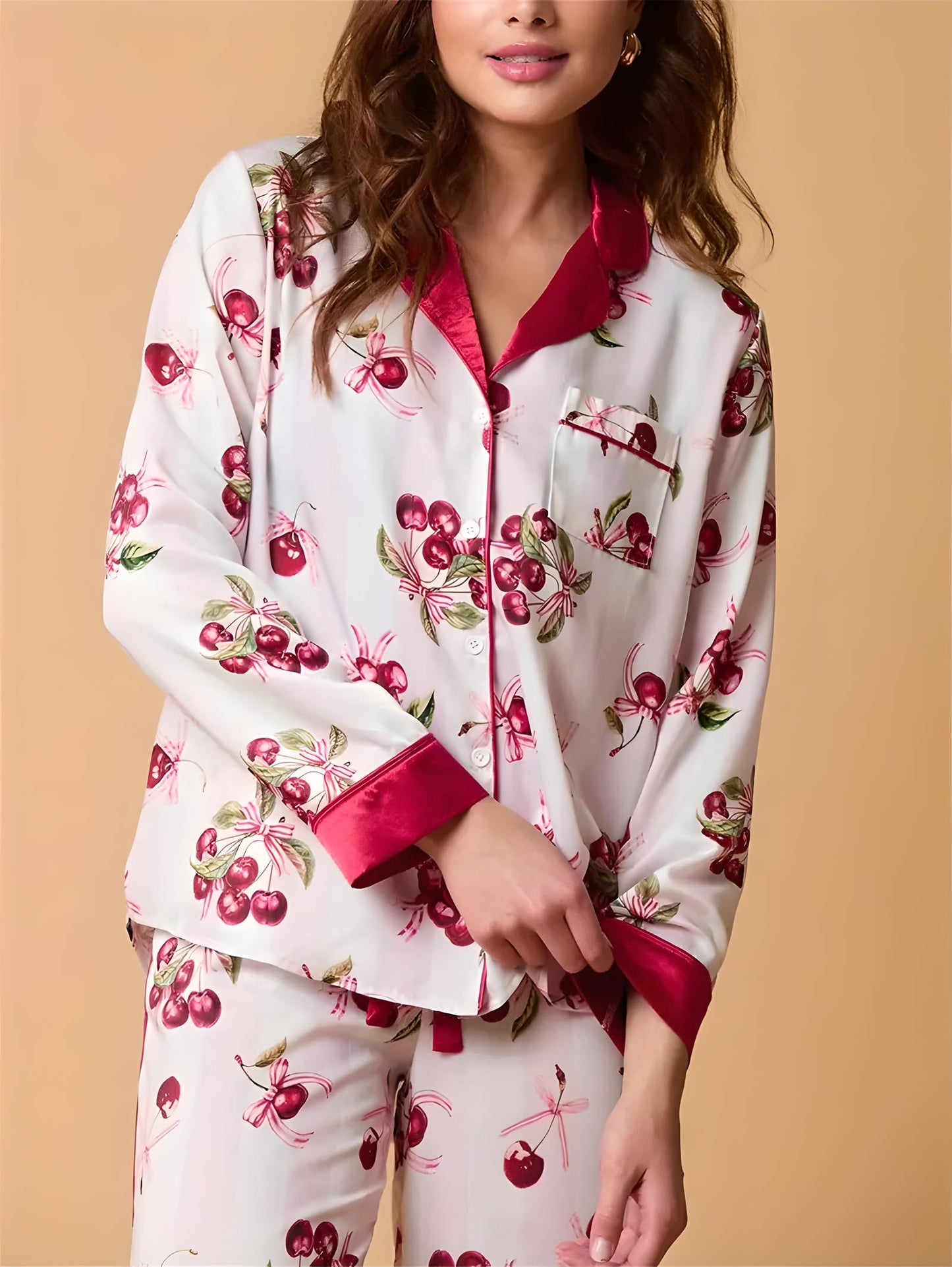 Women's Luxury Holiday Pajama Set | Button-Up PJs | Classic Piping Detail - Yarafly 