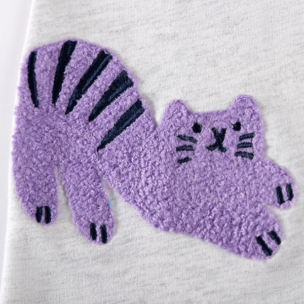 Toddler & Kids White Long Sleeve Cat Patch Dress - Yarafly