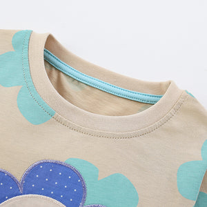 Toddler & Kids Smiley Flower Pajama Set in Beige and Blue - Yarafly