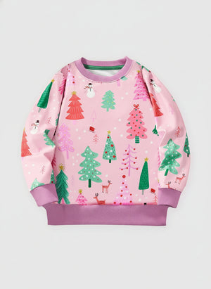 Girls Toddler and Kids Two-Tone Sweatshirt - Pink with Purple Trim