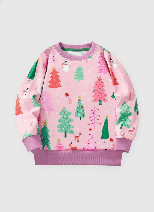 Girls Toddler and Kids Two-Tone Sweatshirt - Pink with Purple Trim