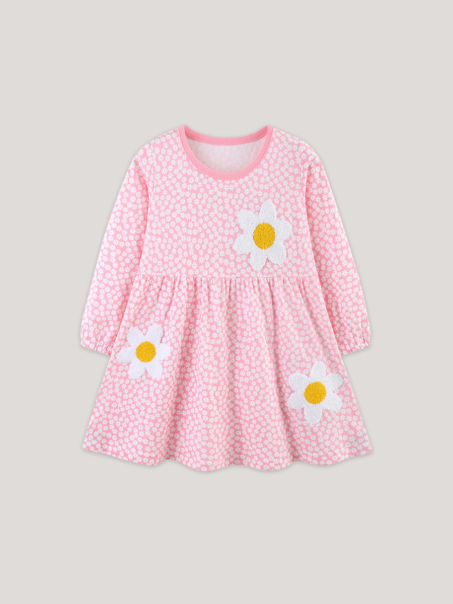 Girls Autumn Embroidered Flower Princess Dress - Sizes 2T to 7T