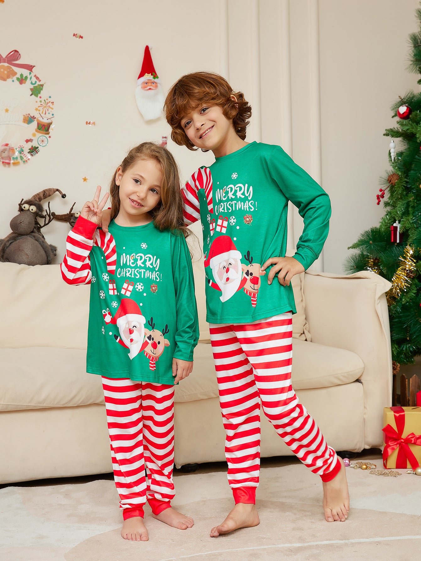 Family Matching Christmas Pajamas | Santa & Stripes PJs | Holiday Sets - Yarafly 