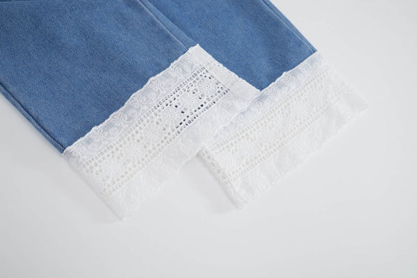 Toddler & Kids Girl Denim Pants with Lace Trim