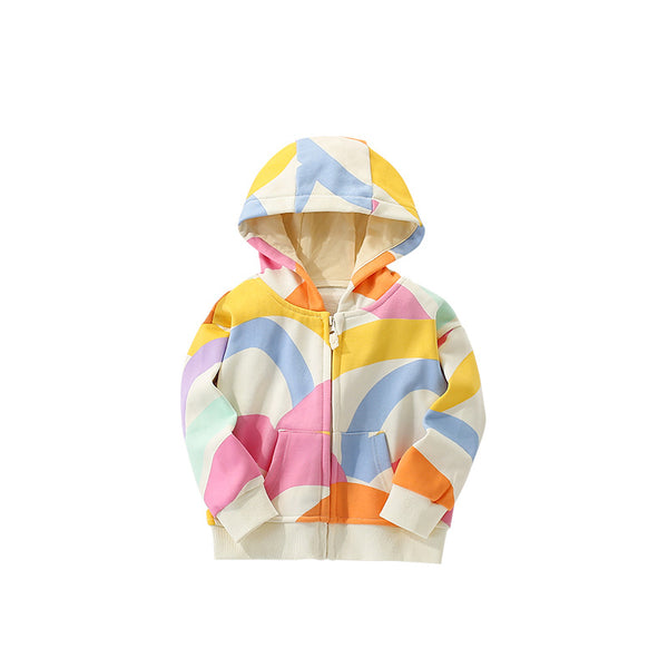 Toddler & Kids Rainbow Color Block Zip Hoodie Jacket (2T–7T)