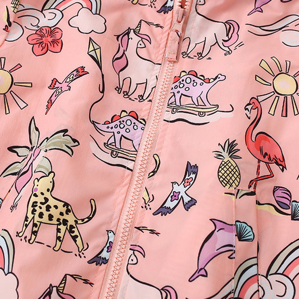Pink Dinosaur & Rainbow Toddler & Kids Windbreaker Jacket (2T–7T)