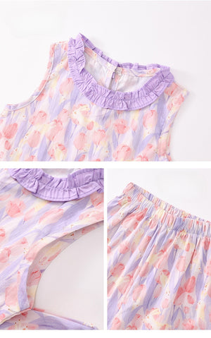 Toddler & Kids Girl Floral Sleeveless Top and Ruffle Hem Pants Set