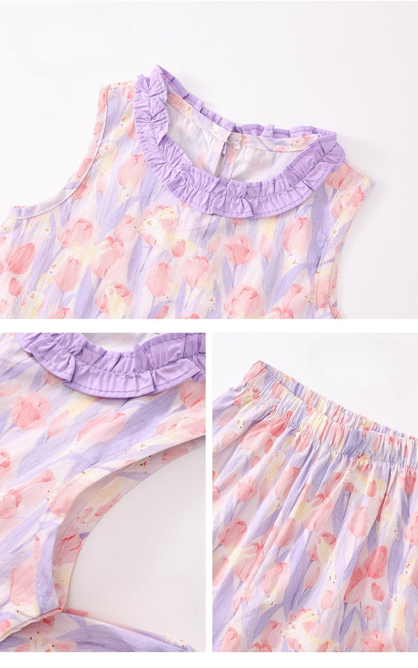 Toddler & Kids Girl Floral Sleeveless Top and Ruffle Hem Pants Set