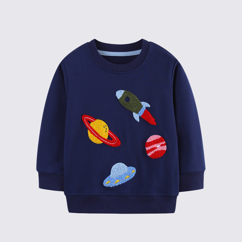 Toddler & Kids Navy Blue Space Rocket Sweatshirt (2T–7T)