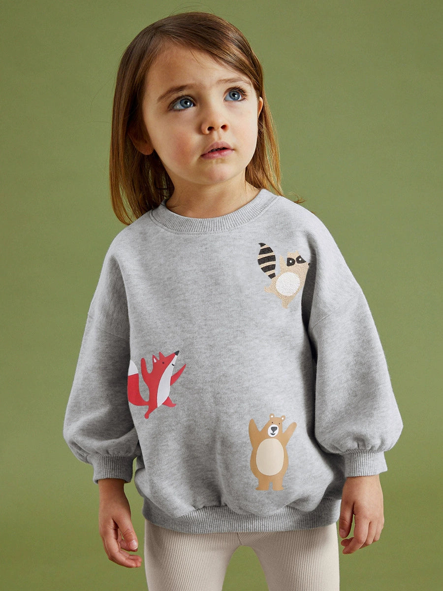 Grey Woodland Animal Appliqué Toddler & Kids Sweatshirt