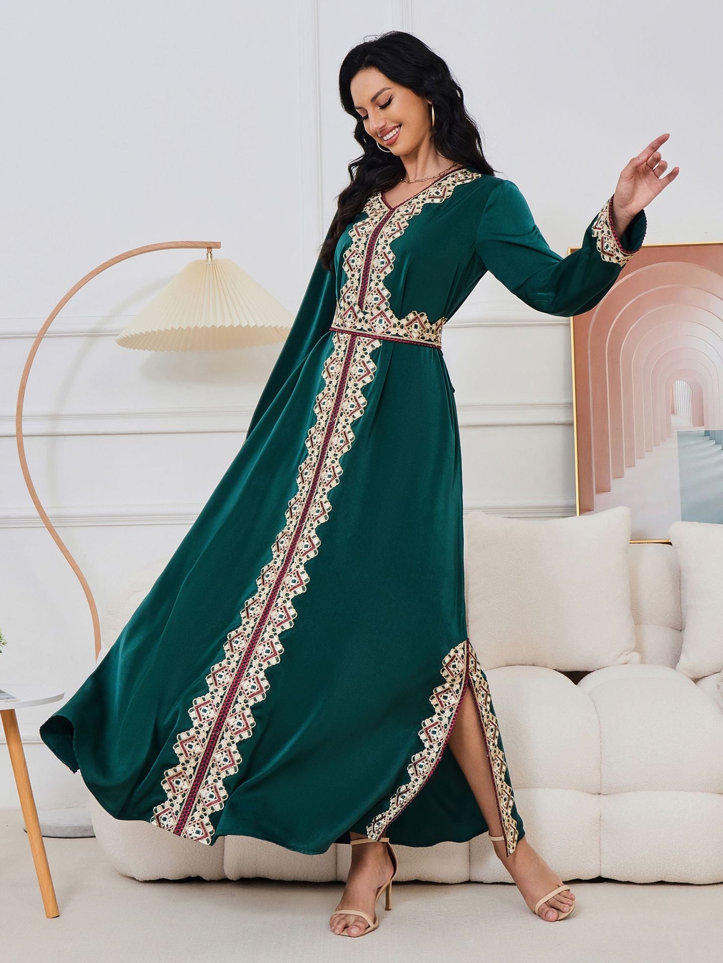 Damascus Green Syrian Kaftan Dress - Yarafly 