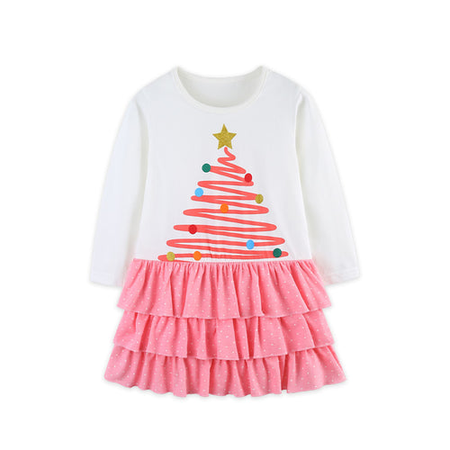 Toddler Kids Girls Christmas Tree Long Sleeve Dress