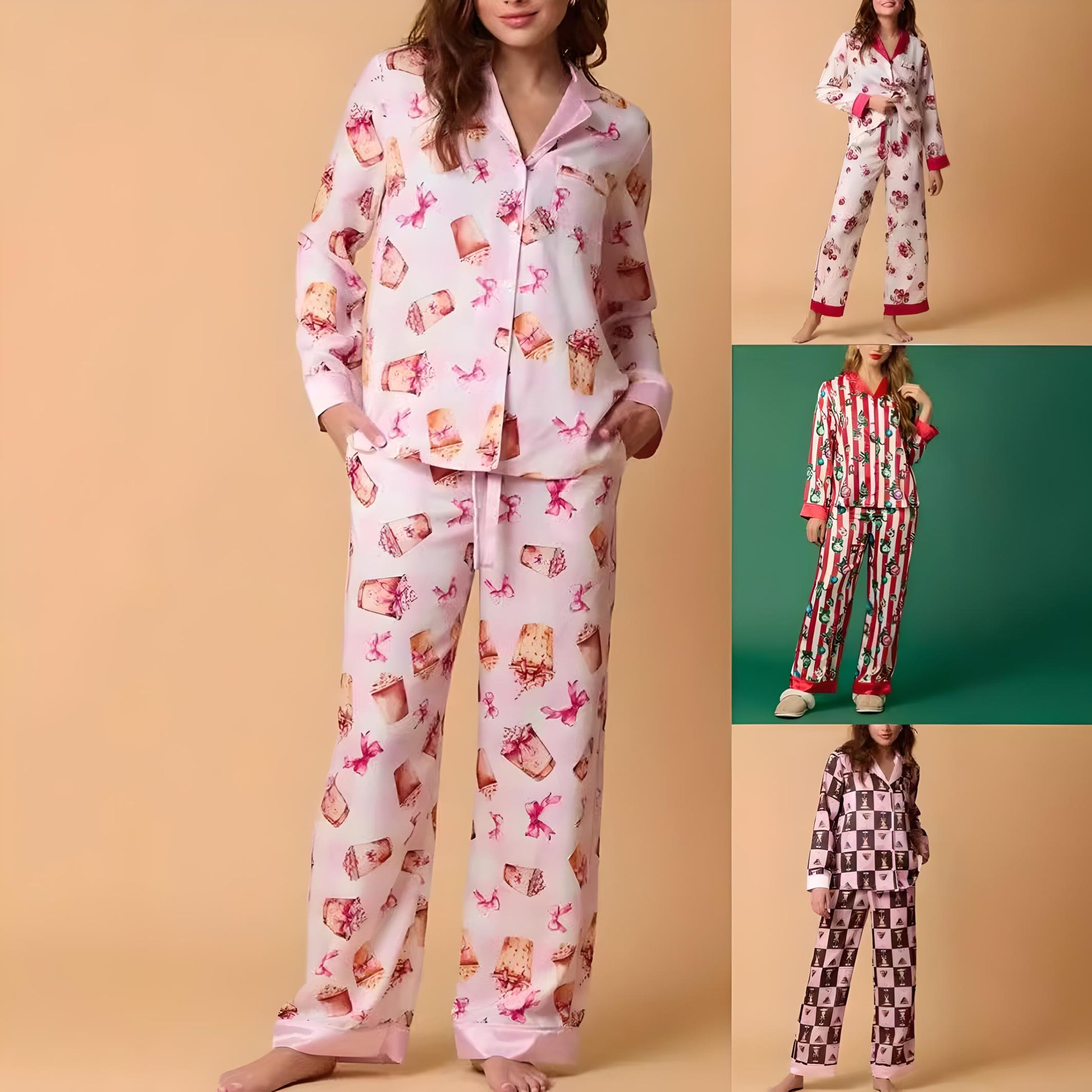 Women's Luxury Holiday Pajama Set | Button-Up PJs | Classic Piping Detail - Yarafly 