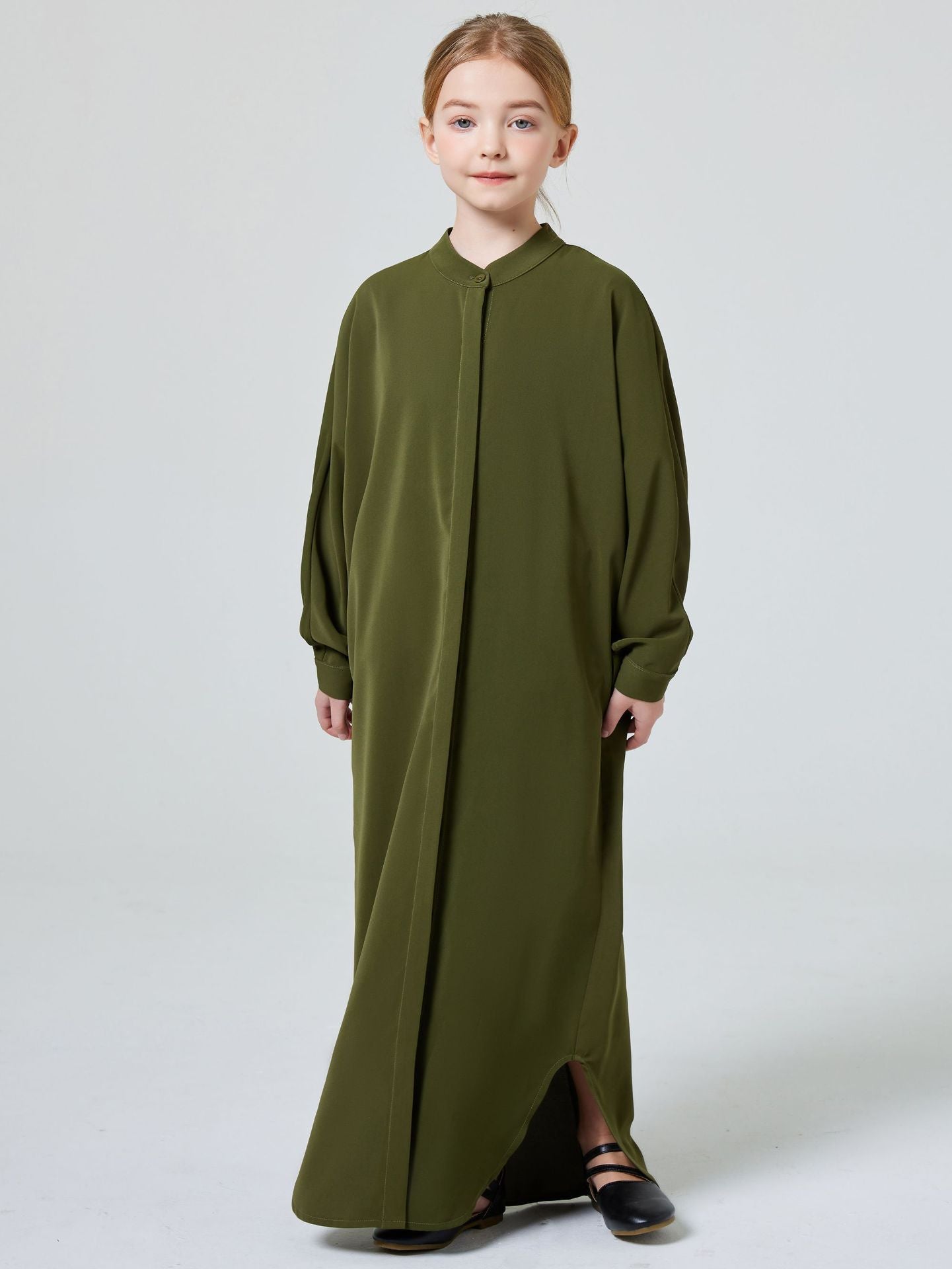 Girls' Modest Olive Green Abaya Dress - Yarafly 