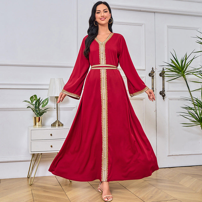 Nara Burgundy Moroccan Kaftan Dress - Yarafly 