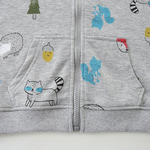 Toddler & Kids Grey Animal Print Zip Hoodie Jacket (2T–7T)