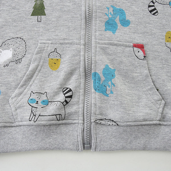 Toddler & Kids Grey Animal Print Zip Hoodie Jacket (2T–7T)