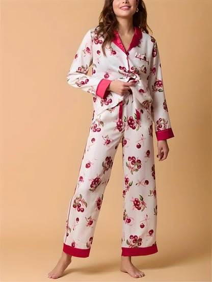 Women's Luxury Holiday Pajama Set | Button-Up PJs | Classic Piping Detail - Yarafly 