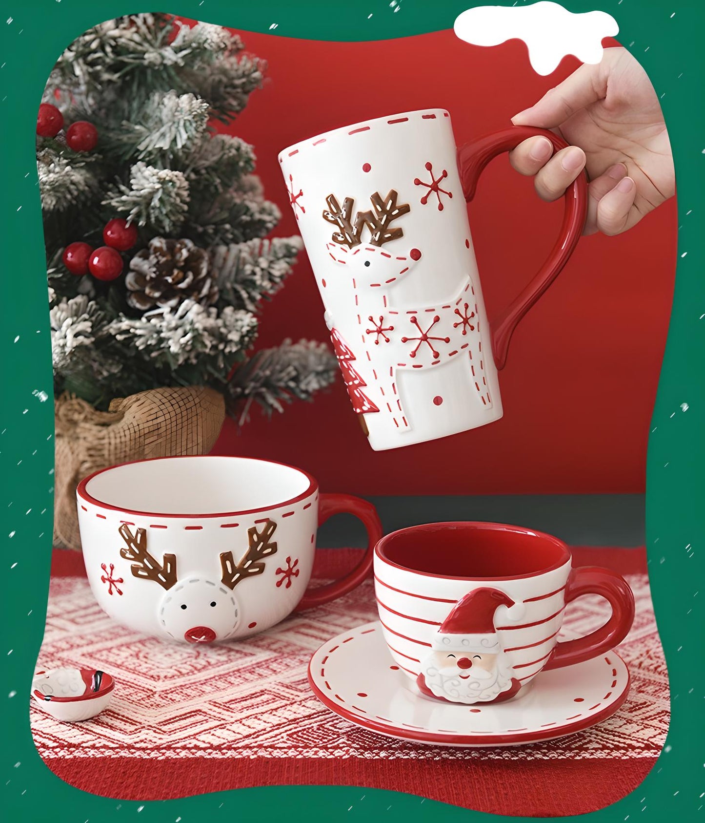 Christmas Ceramic Collection: Santa & Reindeer Holiday Tableware - Yarafly 