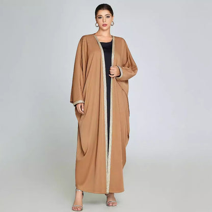 Luxurious Iraqi Open Abaya | Gold-Trimmed Camel Kaftan | Modest Fashion - Yarafly 