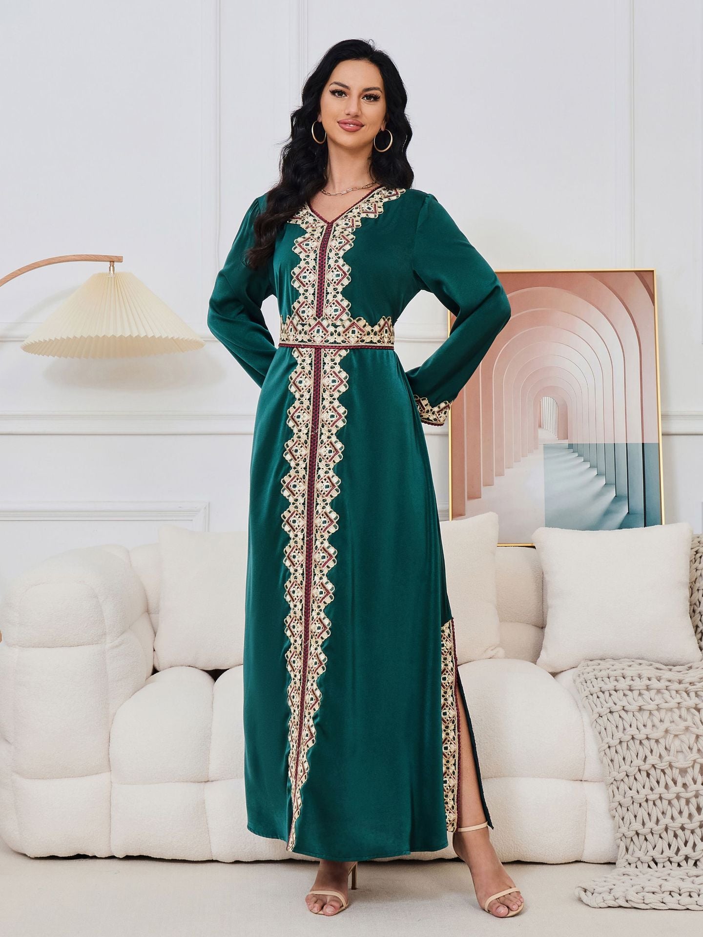 Damascus Green Syrian Kaftan Dress - Yarafly 