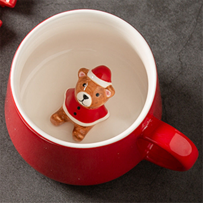 Festive Christmas Character Mugs Set - Red Ceramic Holiday Cups with 3D Figures - Yarafly 