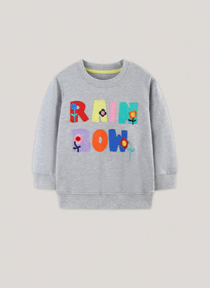 Toddler and Kids Girls Grey Sweater - Cartoon Flower Letter Patch Long Sleeve Pullover