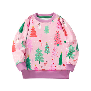 Girls Toddler and Kids Two-Tone Sweatshirt - Pink with Purple Trim