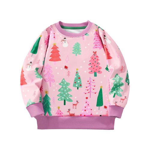 Girls Toddler and Kids Two-Tone Sweatshirt - Pink with Purple Trim