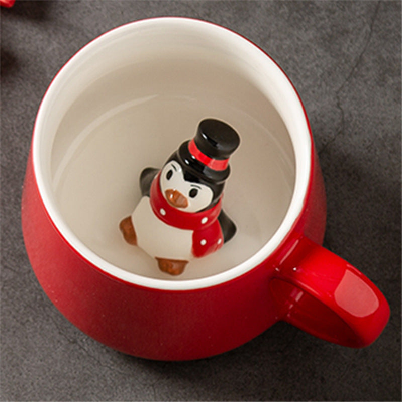 Festive Christmas Character Mugs Set - Red Ceramic Holiday Cups with 3D Figures - Yarafly 