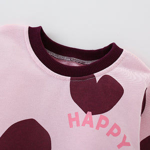 Toddler & Kids Pink Heart Print “Happy” Sweatshirt